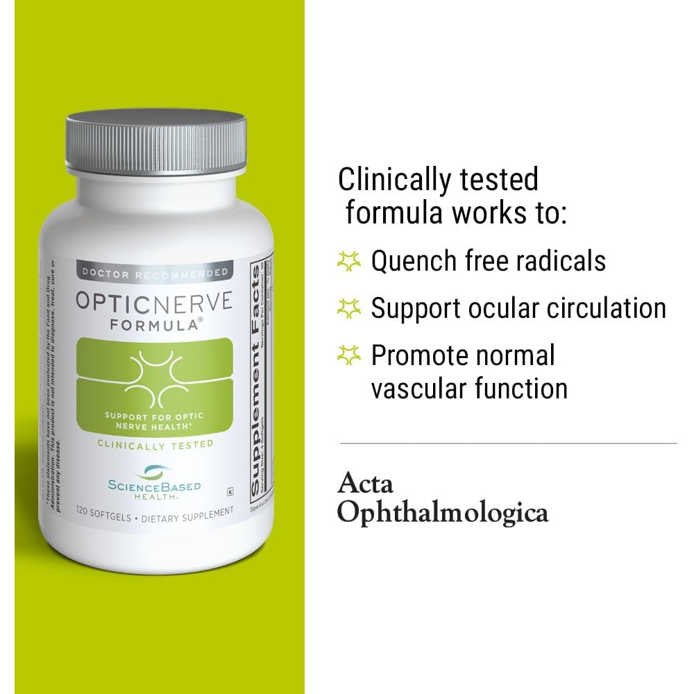 Sciencebased Health Optic Nerve Formula – Clinically Tested Eye Supplement Supports Nerve Function & Ocular Circulation – Omega-3S, Coq10, Alpha Lipoic Acid, B Vitamins – 30-Day Supply