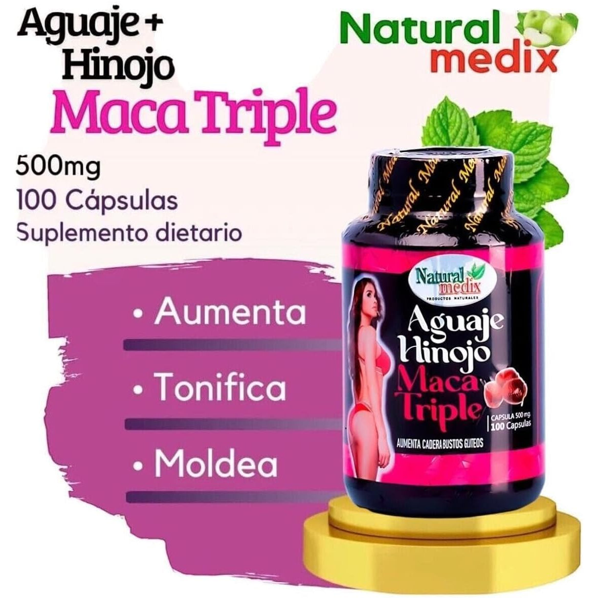 Aguaje Hinojo Maca Triple (Maca Root Supplement) Premium 100 Capsules | Premium Botanical Blend for Feminine Balance & Confidence