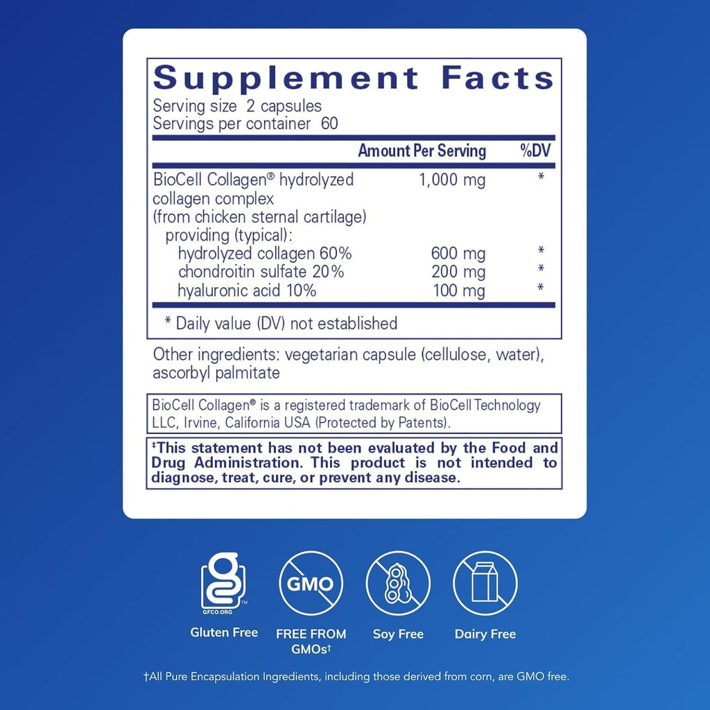 Pure Encapsulations Collagen JS - Skin & Joint Health* - 1,000 Mg Hydrolyzed Biocell Collagen - Gluten Free & Non-Gmo - 120 Capsules