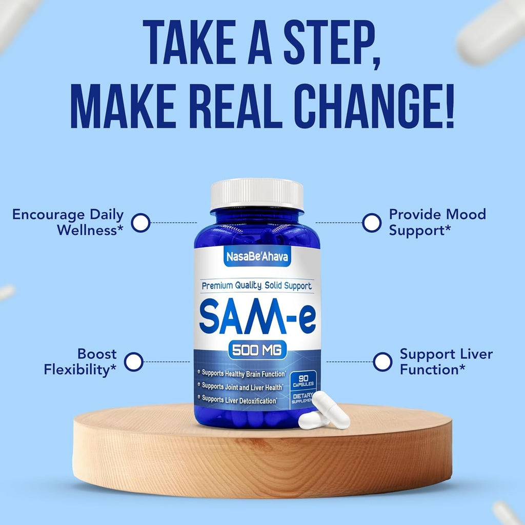 SAM-E Supplement 500Mg | Easy Absorption S-Adenosyl-L-Methionine Sam-E 500Mg for Bone and Mood Support Supplement | Made in the USA Non-Gmo and Gluten Free (90 Day Supply)