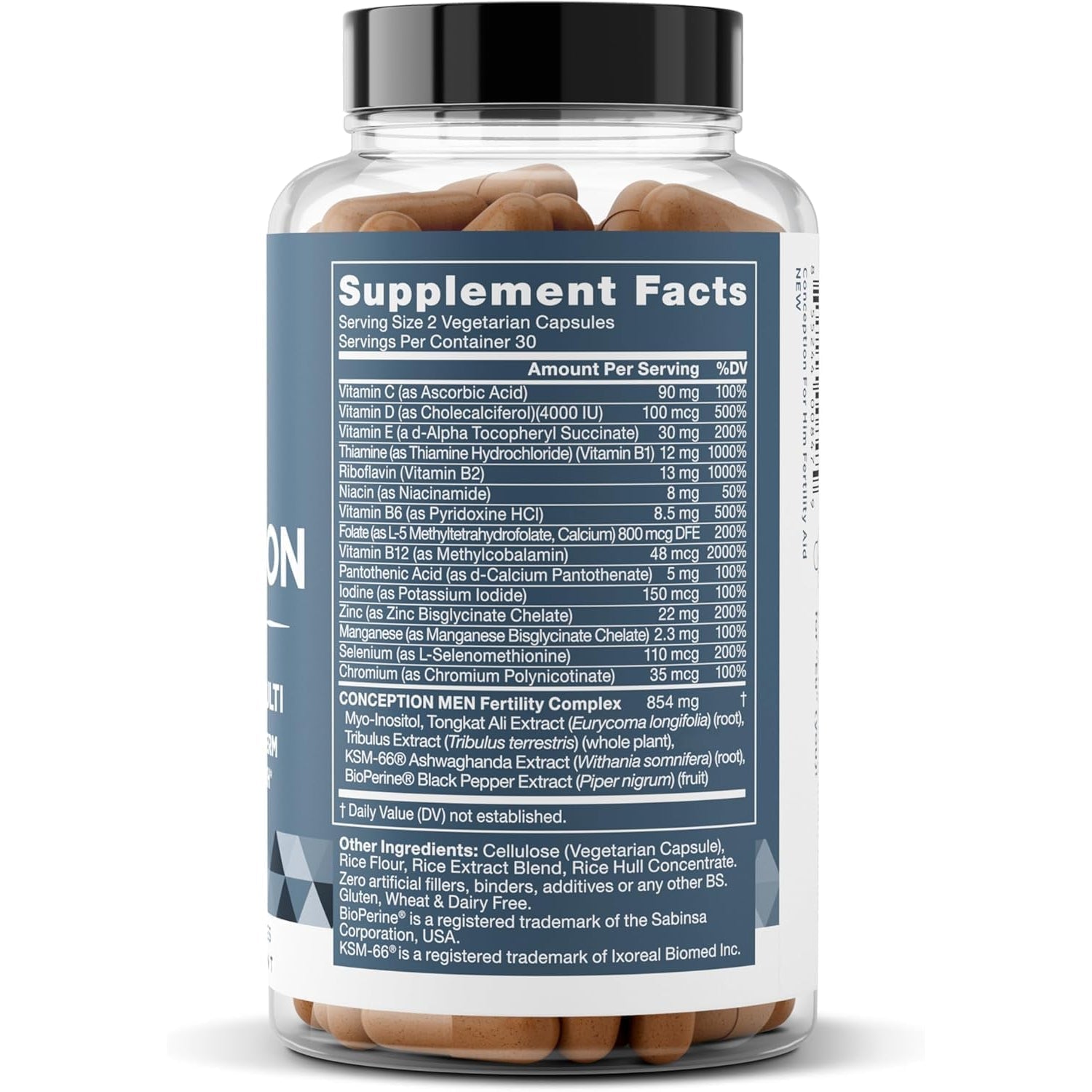 Eu Natural Conception for Him - Male Fertility Supplements with Ashwagandha, Folate & Zinc - Sperm Count, Motility & Strength Support - Fertility Support for Men, 60 Vegetarian Capsules