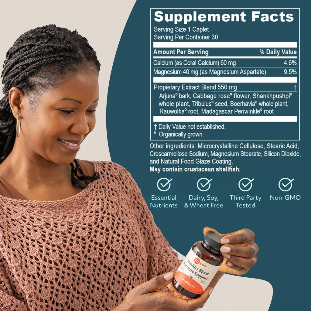Ruved Carditone - Natural Heart Health Supplement for Women & Men, BP Formula, Holistic Heart Support with Rauwolfia, Arjuna, Calcium, and Magnesium - 30 Servings