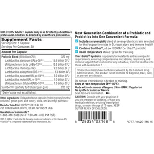 Klaire Labs SFI Health Ther-Biotic Synbiotic - Prebiotics and Probiotics for Women & Men - 50 Billion CFU Probiotic Capsules with Sunfiber - Digestive Health and Immune Support (30 Ct)