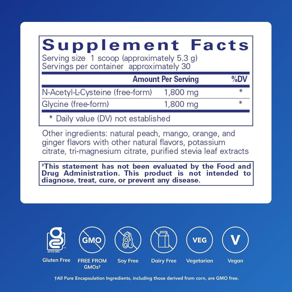 Pure Encapsulations NAC + Glycine Powder - Immune Support, Detox Cleanse & Glutathione Production* - Conditionally Essential Amino Acids - Gluten Free & Non-Gmo - 5.6 Oz
