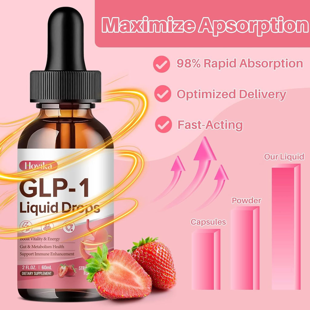 GLP-1 Supplement, GLP-1 Support Liquid Drops with Berberine, Chromium, Ceylon Cinnamon, Green Tea & Hops Flower Extract, GLP-1 Supplement for Gut & Metabolism Health, Vegan, Strawberry Flavor, 2 Fl Oz