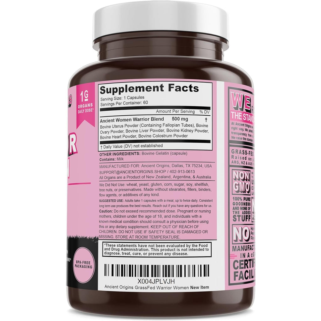Ancient Origins Women’S Beef Organ Complex – 7 Grass Fed Organs (Liver, Heart, Colostrum & More) – Pasture Raised, Grass Finished – Balance Hormones, Boost Energy & Wellness