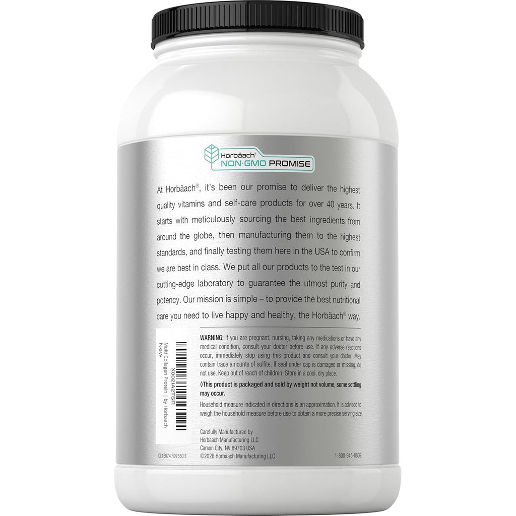 Horbaach Multi Collagen Protein Powder 32 Oz | Types I, II, III, IV, V, VII, VIII, X, XII, and XXII | Grassfed Collagen Peptides | Keto & Paleo Friendly | Unflavored & Gluten Free