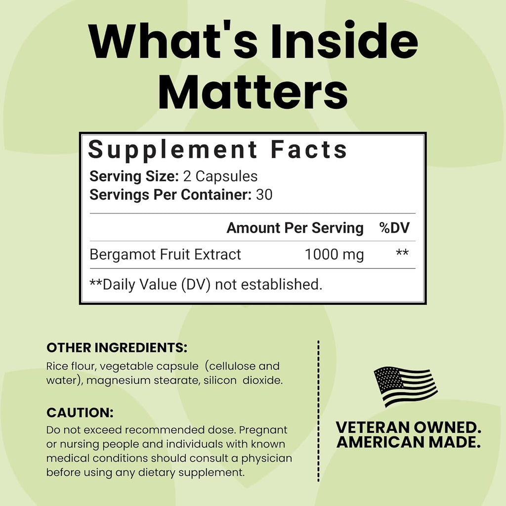 Luma Nutrition Citrus Bergamot 1000Mg per Serving - Citrus Bergamot Supplement - Heart Health Support - Made in the USA - Veteran Owned - 60 Capsules, 30 Servings