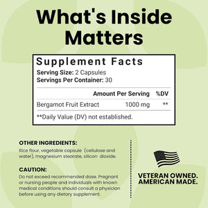 Luma Nutrition Citrus Bergamot 1000Mg per Serving - Citrus Bergamot Supplement - Heart Health Support - Made in the USA - Veteran Owned - 60 Capsules, 30 Servings