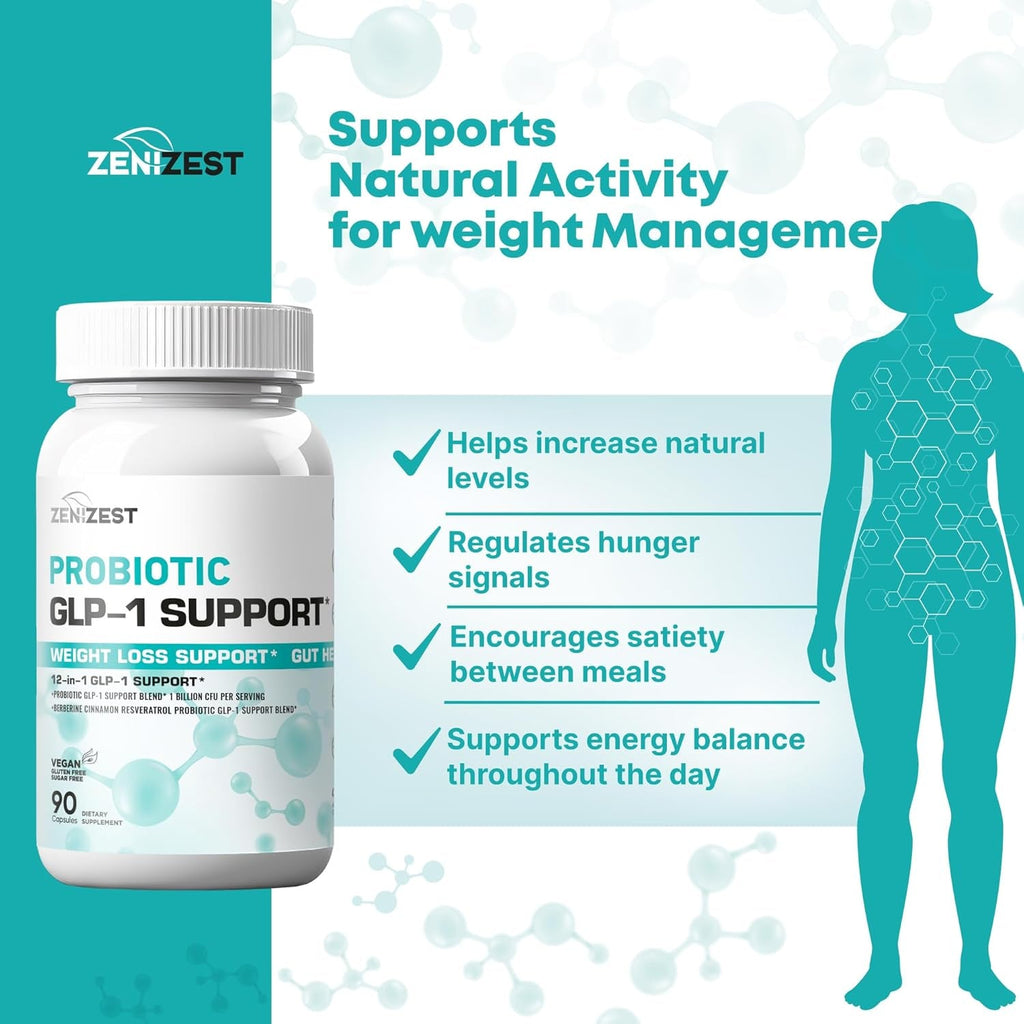 GLP-1 Support Probiotic Weight Loss Support Supplement with Berberine - Women Men - Natural Daily Oral GLP1 Support Appetite Suppressant Hunger Control Metabolism Fat Burn & Gut Health