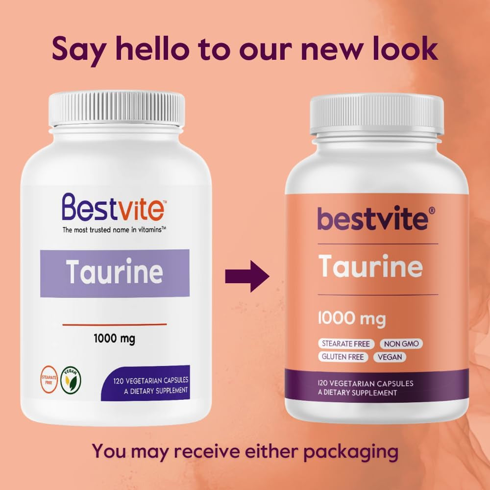 BESTVITE Taurine 1000Mg (120 Vegetarian Capsules) - No Stearates - No Fillers - No Flow Agents - Vegan - Non GMO - Gluten Free