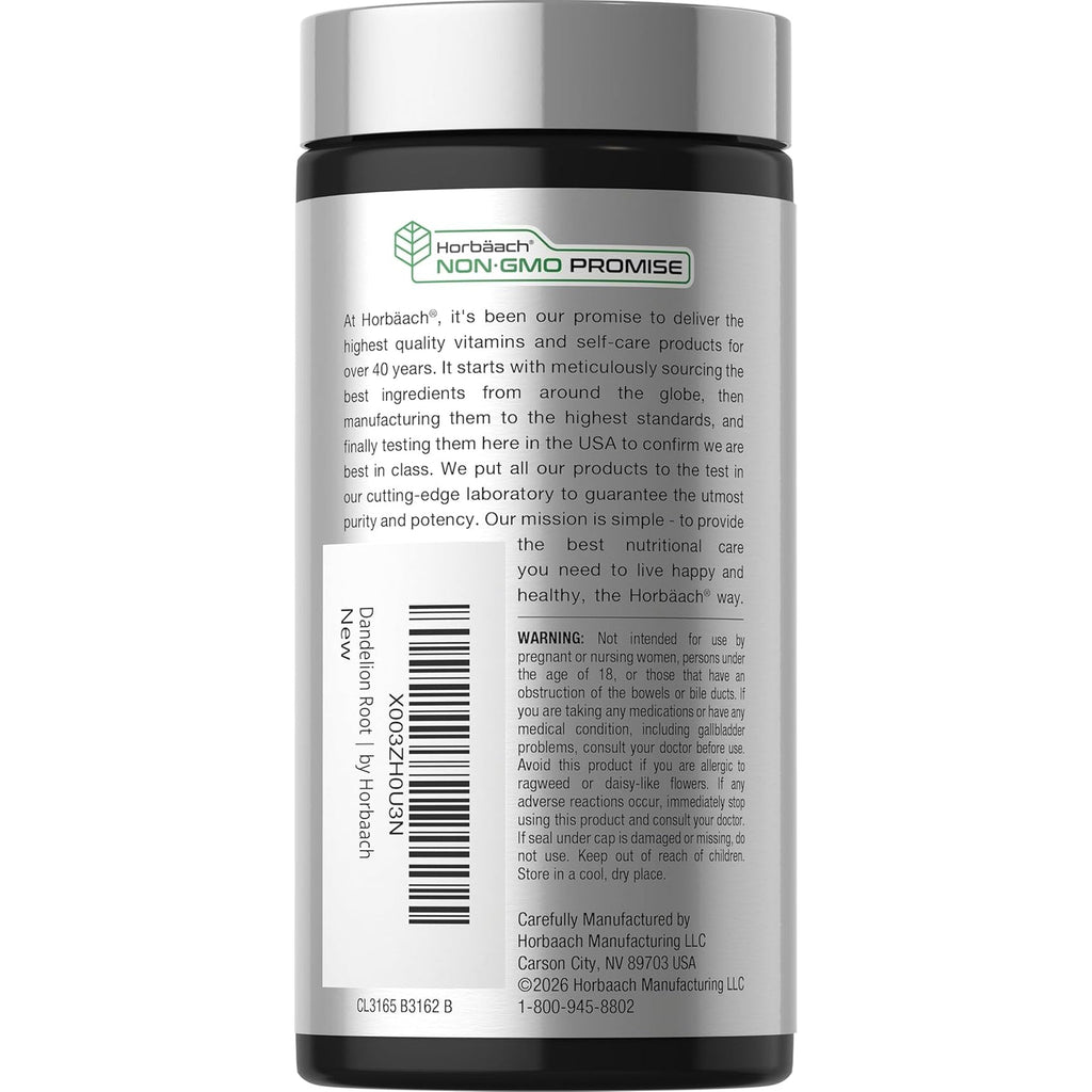Horbäach Dandelion Root Supplement | 120 Capsules | Non-Gmo, Gluten Free
