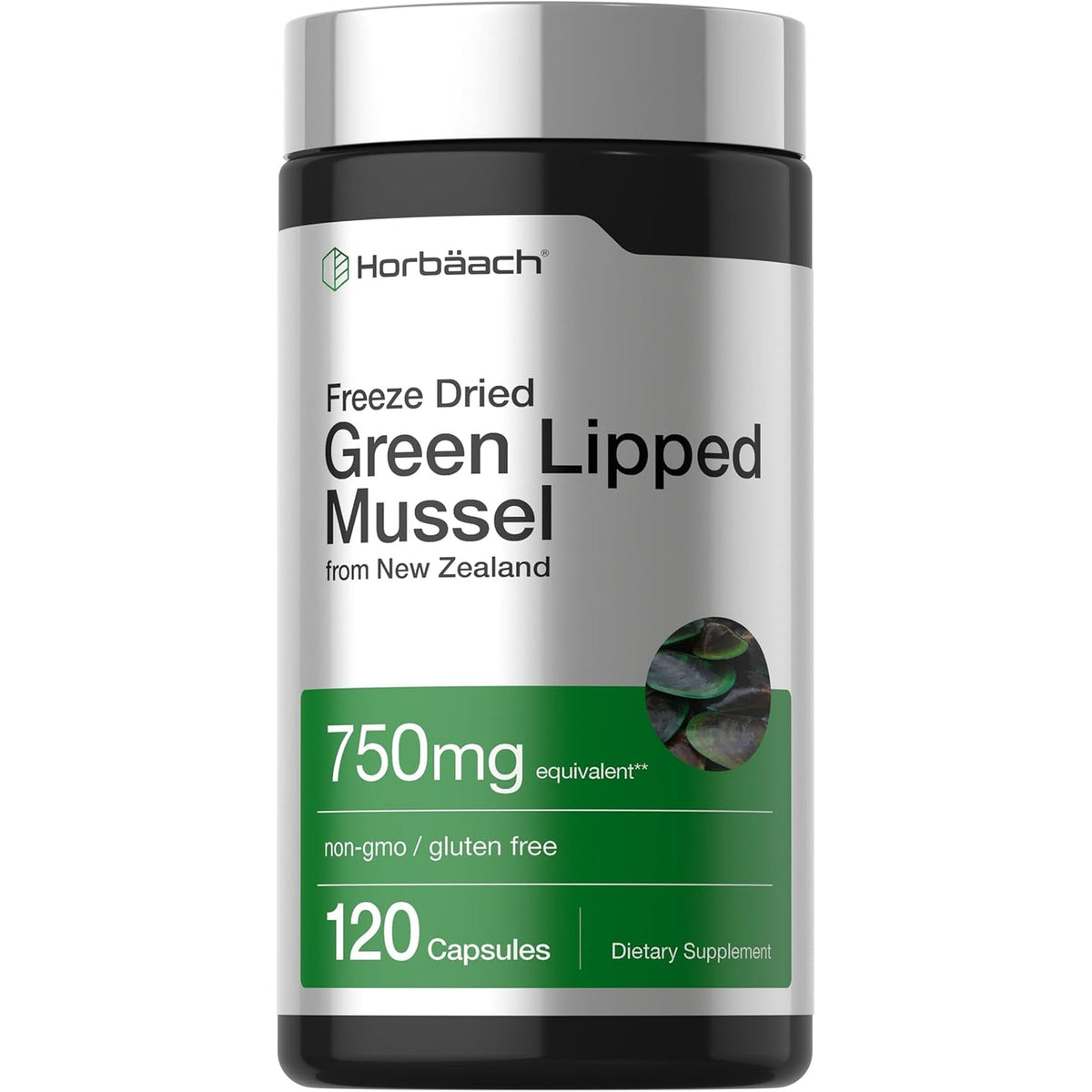Horbäach Green Lipped Mussel |120 Capsules | from New Zealand | Premium Freeze Dried Mussel Powder | Non-Gmo and Gluten Free