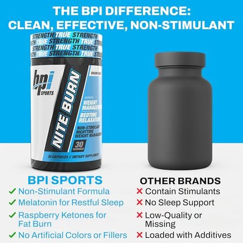 BPI Sports Nite Burn – Nighttime Fat Burner & Sleep Support – Keto-Friendly – Weight Loss, Burn Fat, Relaxation, Boost Metabolism – 30 Servings – 640Mg