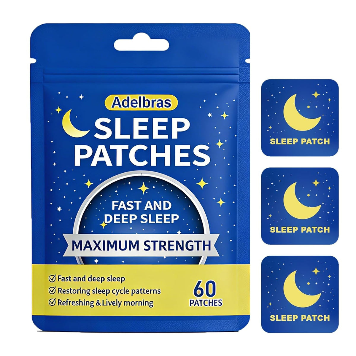Adelbras Sleep Patches for Adults, Upgraded All-Natural Ingredients, Fast-Acting Melatonin & Valerian, Long-Lasting Night Comfort Sleep Aids for Men & Women
