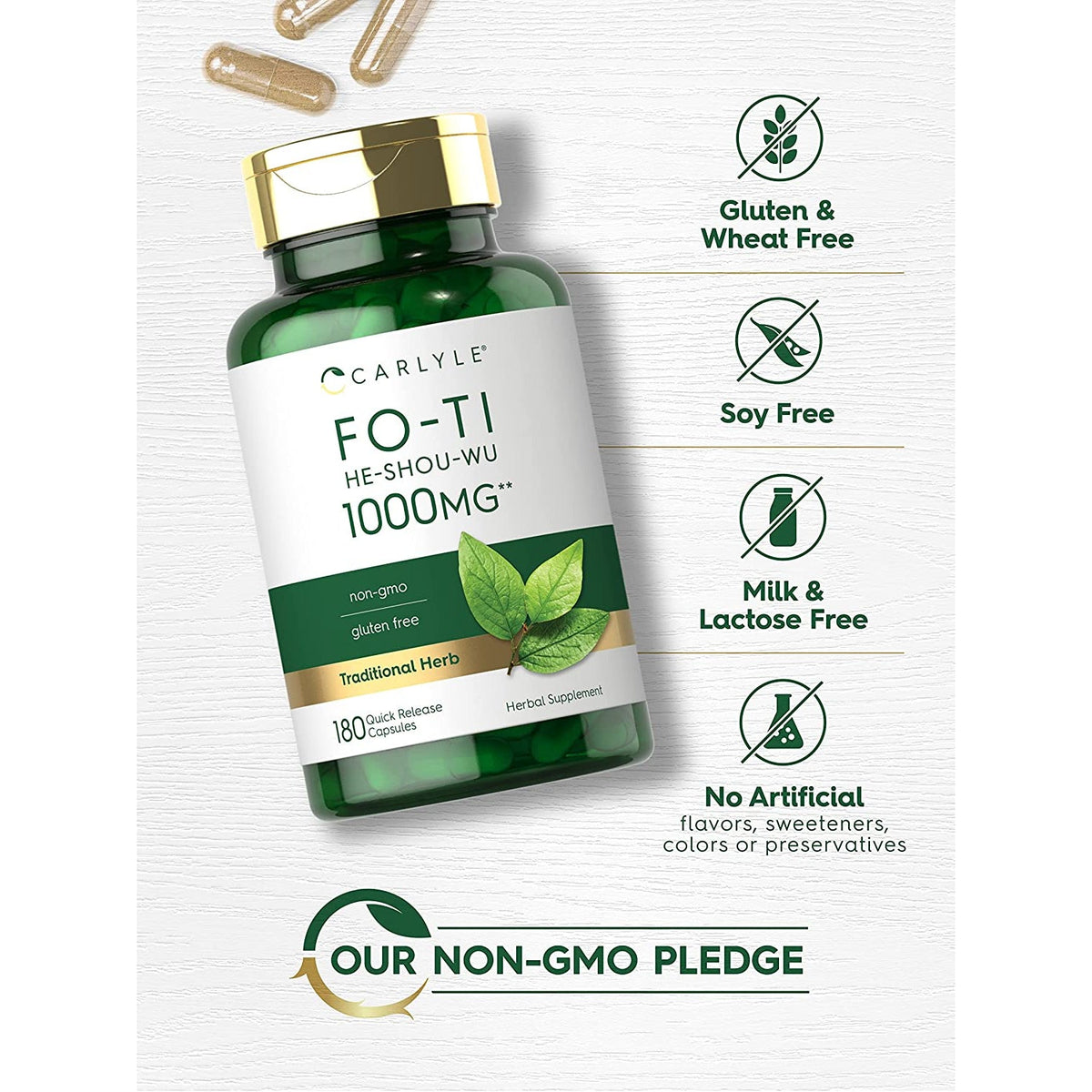 Carlyle Fo-Ti Supplement | 180 Capsules | He-Shou-Wu Root Extract | Non-Gmo and Gluten Free