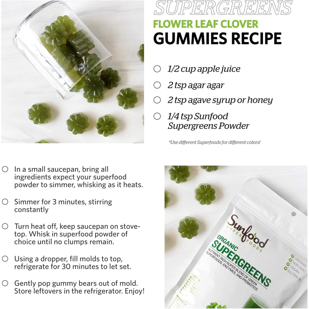 Sunfood Superfoods Organic Supergreens Blend - Greens Superfood Powder, Daily Green Juice Powder, Vegetable Smoothie Drink Mix with Chlorella, Spirulina, Alfalfa, Kale, & More - 8 Oz Bag