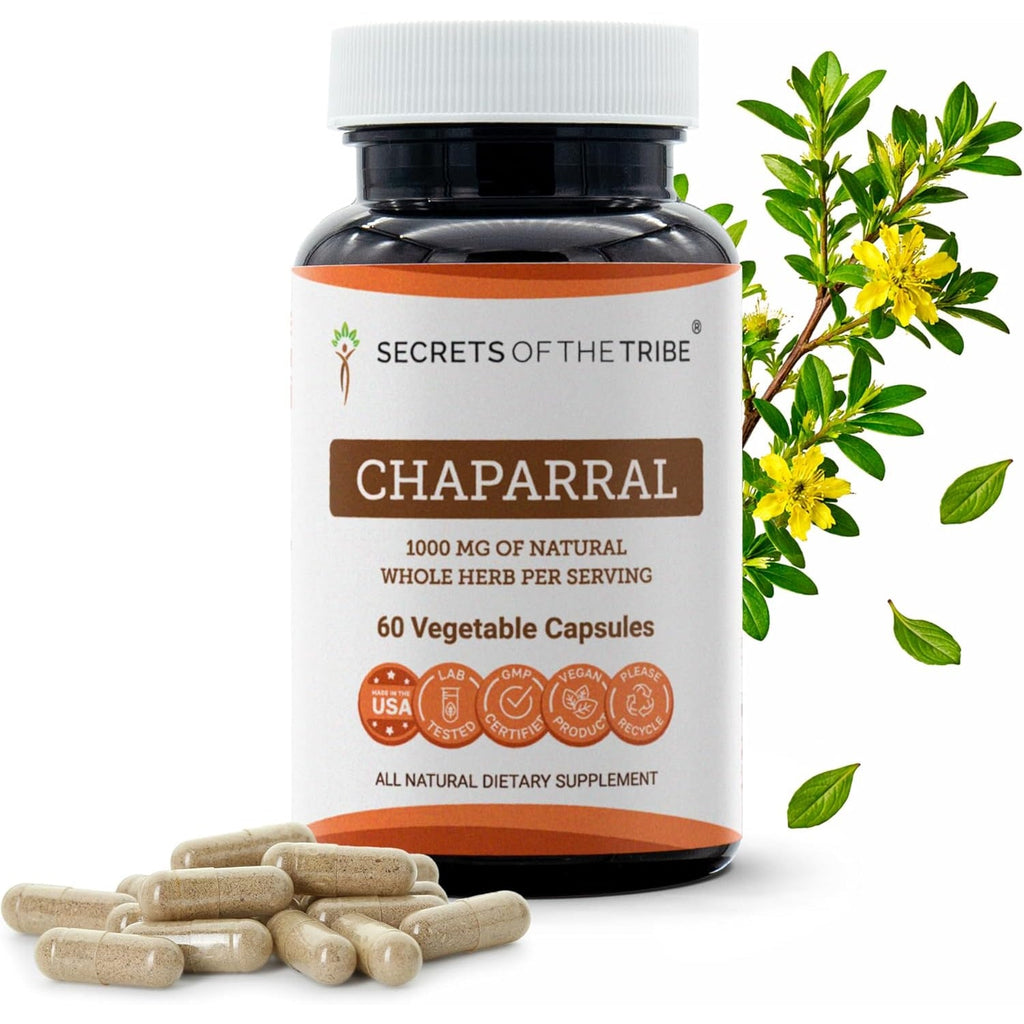 Secrets of the Tribe Chaparral 60 Capsules, 1000 Mg, Chaparral (Larrea Tridentata) Dried Leaf and Flower (60 Capsules)