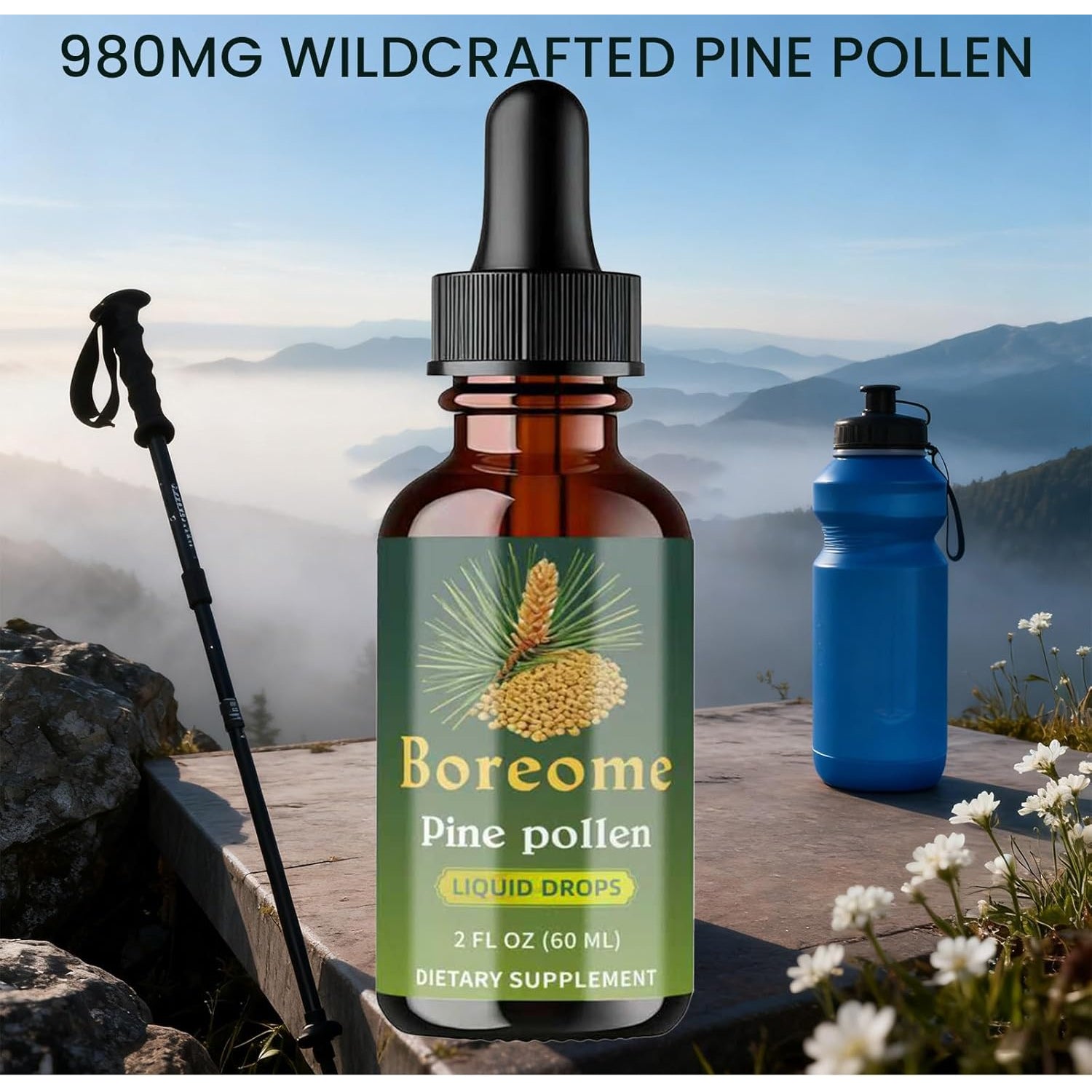 Pine Pollen Tincture - Pine Pollen Powder Liquid Drops for Men & Women - Vegan, Sugar & Alcohol-Free Supplement - 2 Fl Oz
