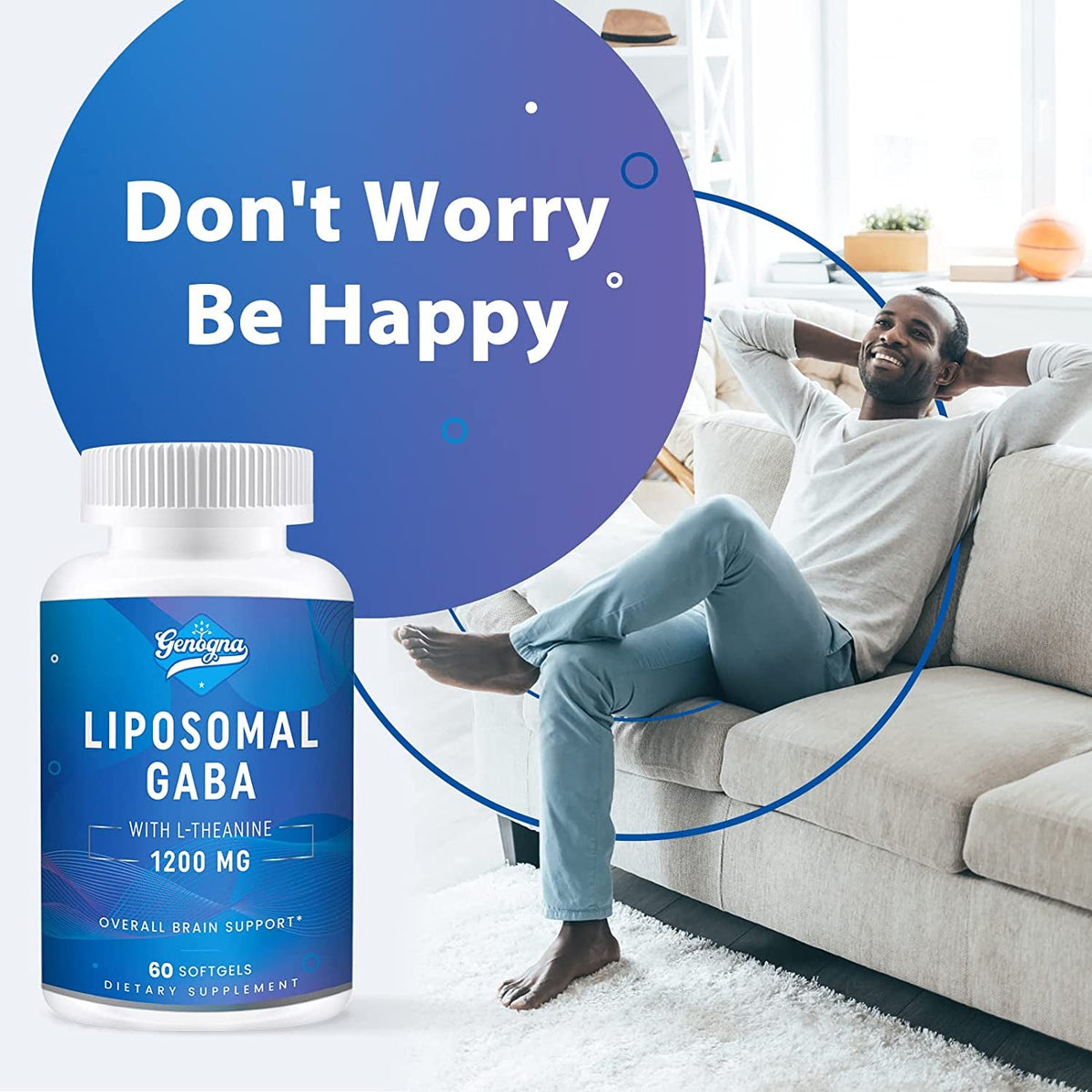 GABA with L-Theanine Supplement 1200Mg - High Bioavailable Liposomal GABA Supplements, 60 Capsules for Adults