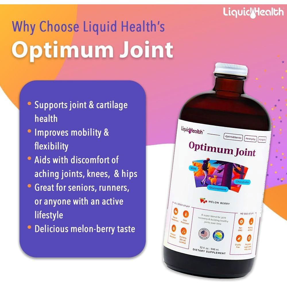 LIQUIDHEALTH Optimum Joint Support Supplement with Glucosamine, Chondroitin, MSM, Hyaluronic Acid - Triple Strength Liquid Vitamins, Gluten-Free, Dairy-Free, Soy-Free Joint Juice, Made in USA (32 Oz)