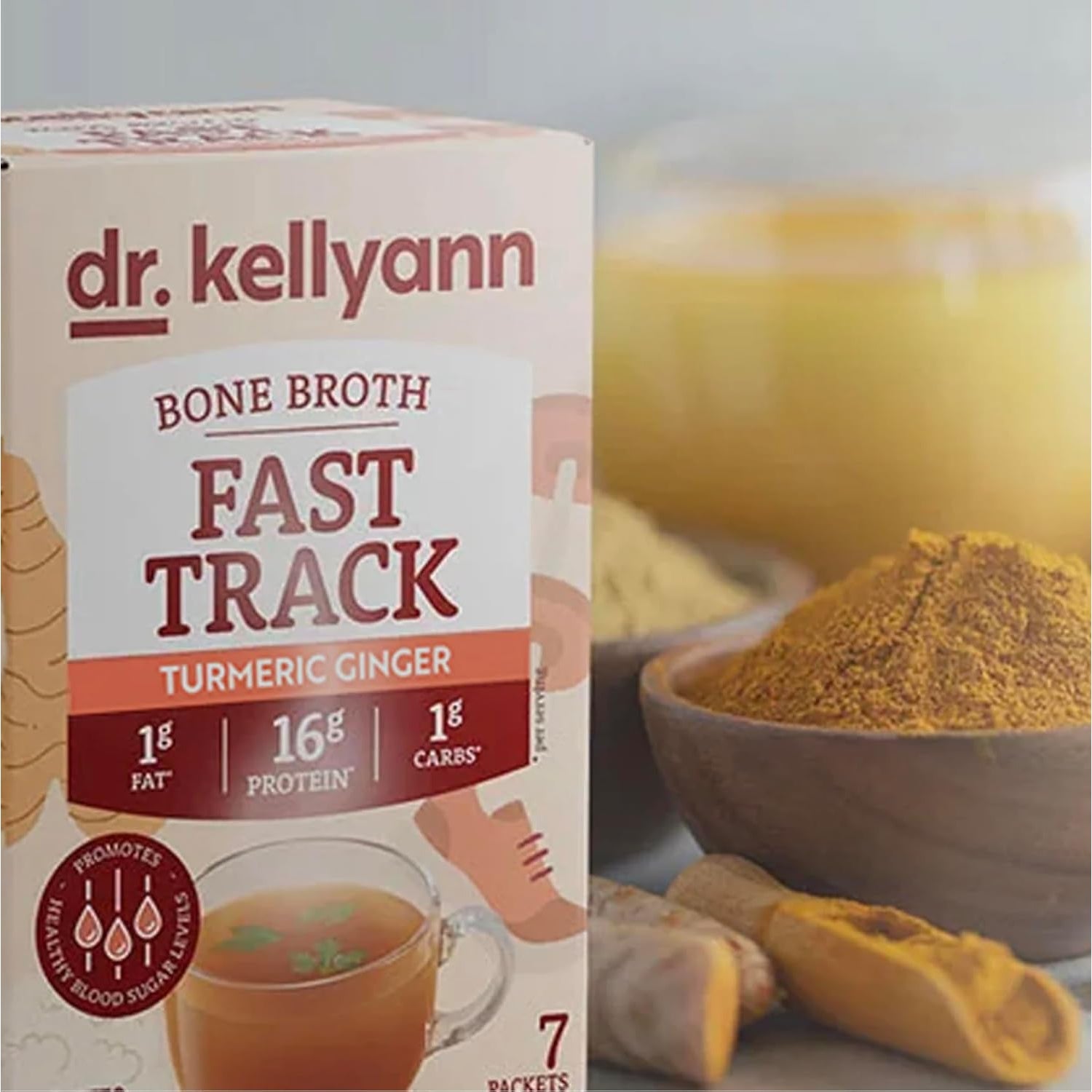 Dr. Kellyann Fast Track Bone Broth Packets (7 Servings) – 16G Protein, Grass-Fed Hydrolyzed Collagen, Keto & Paleo-Friendly, 1 Box