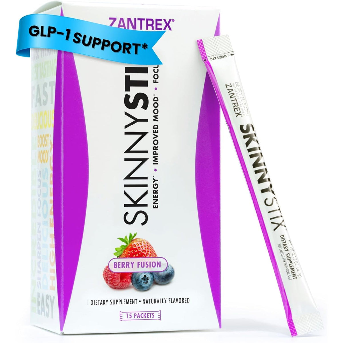 Zantrex Skinnystix Berry Fusion GLP-1 Support Drink Mix, Energy & Metabolic Support Powder, Appetite Control, 15 Single-Serving Packets