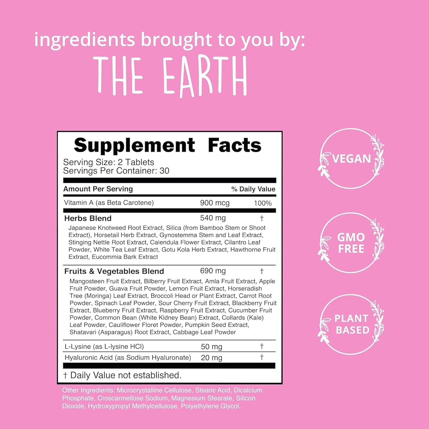 Vegan Collagen Booster - Plant-Based Supplement for Hair, Skin, Nails + Connective Tissue - Hyaluronic Acid, L-Lysine, Gotu Kola - Vegetarian Collagen Builder - Non-Gmo, Vegan, Gluten-Free, 60 Ct