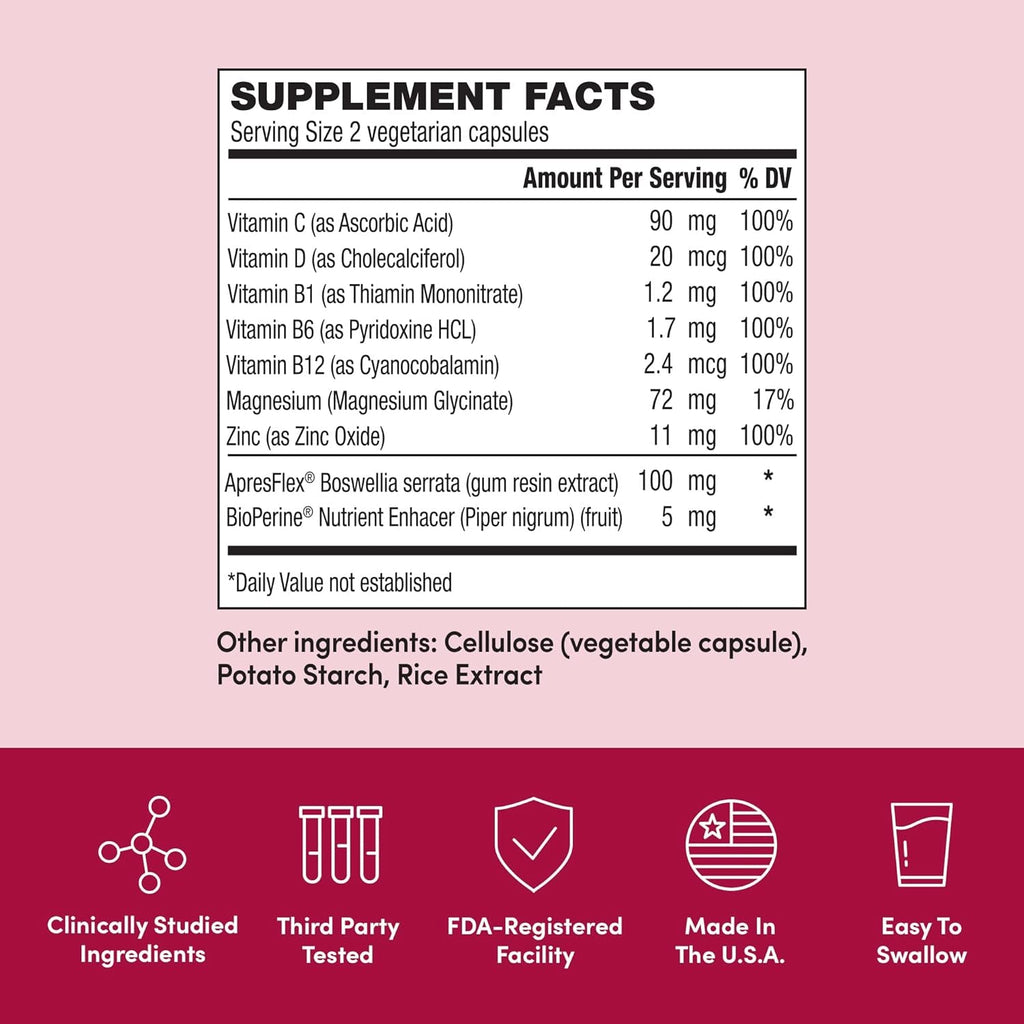 Penetrex Clinically Studied Magnesium Glycinate Supplement for Joint, Muscle & Nerve Support - Comfort in 5 Days with Advanced Boswellia Serrata Extract, Vitamin D, B, C (60 Count, 1 Month Supply)