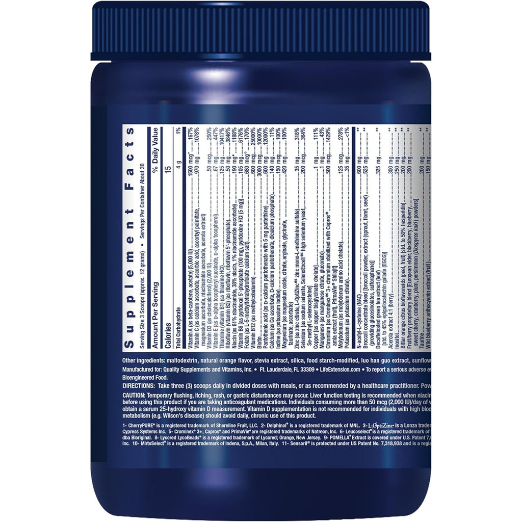 Life Extension Mix™ Powder, High Potency, Advanced Vitamin, Mineral, Fruit & Vegetable Formula, Vitamin B, C, D, E, Magnesium, for Whole-Body Health, Healthy Aging, Gluten-Free, 12.70 Oz