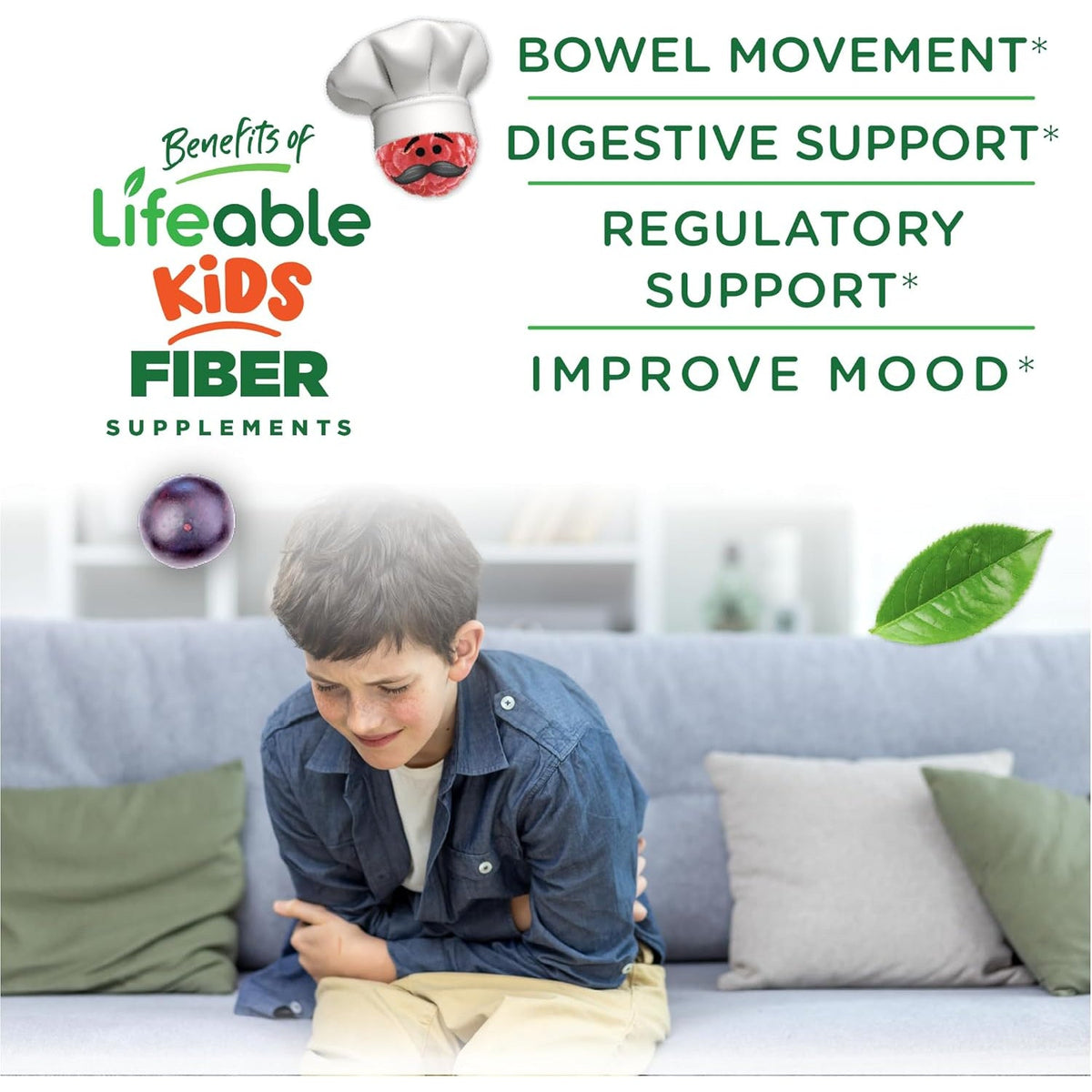Lifeable Sugar Free Prebiotic Kids Fiber Gummies | 4G Fiber for Kids | Great Tasting Vegetarian Fiber Supplements for Kids | for Digestive Health | Fiber Gummies for Kids | 90 Probiotics Gummies