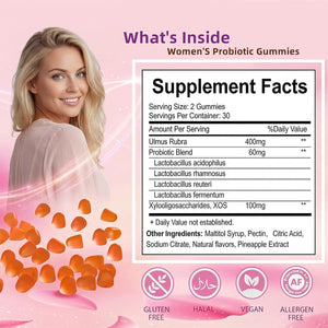 Women'S Probiotics Gummies with Slippery Elm – Vaginal Health, Gut Health & Ph Balance Support, Pineapple Flavor – Gluten Free, Vegan (30 Servings)（Q2）
