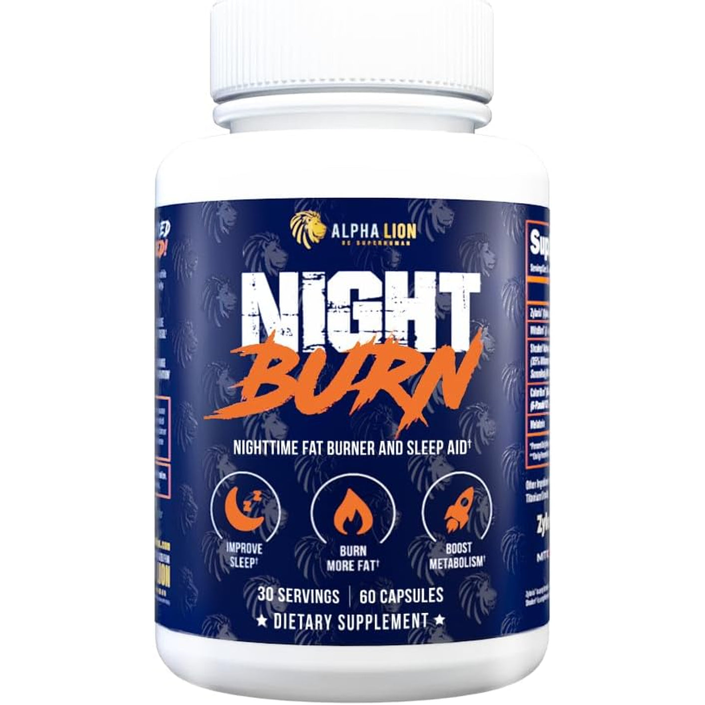 ALPHA LION Night Burn, Metabolism Booster for Weight Loss, Less Body Fat, More Muscle, Promotes Lean Body, Calorie Burning Supplement, Relax Better, Promote Healthy Cortisol (60 Capsules)