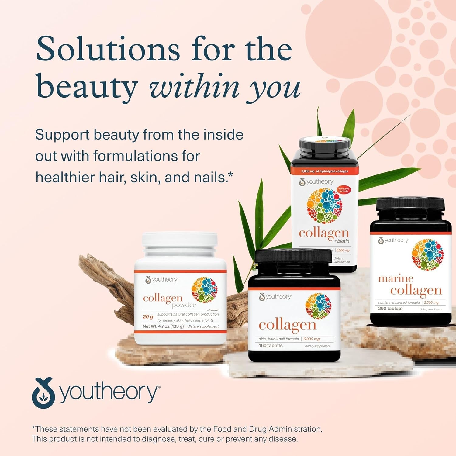 Youtheory Collagen + Biotin - Advanced Collagen Supplement - with Hydrolyzed Peptides, Vitamin C & Vitamin B - Supports Hair Growth, Nail Health & Skin - 390 Tablets