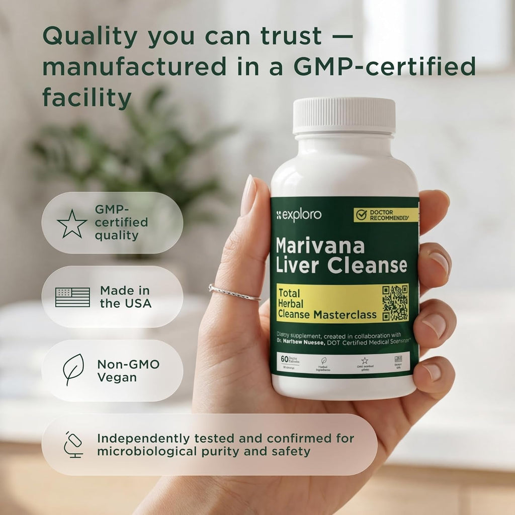 Exploro Liver Cleanser Full Body Detox, Complete Detoxification for Heavy User, Prepare before Your Workplace Test, 60 Capsules with Turmeric, Zinc, Milk Thistle, Dandelion Root