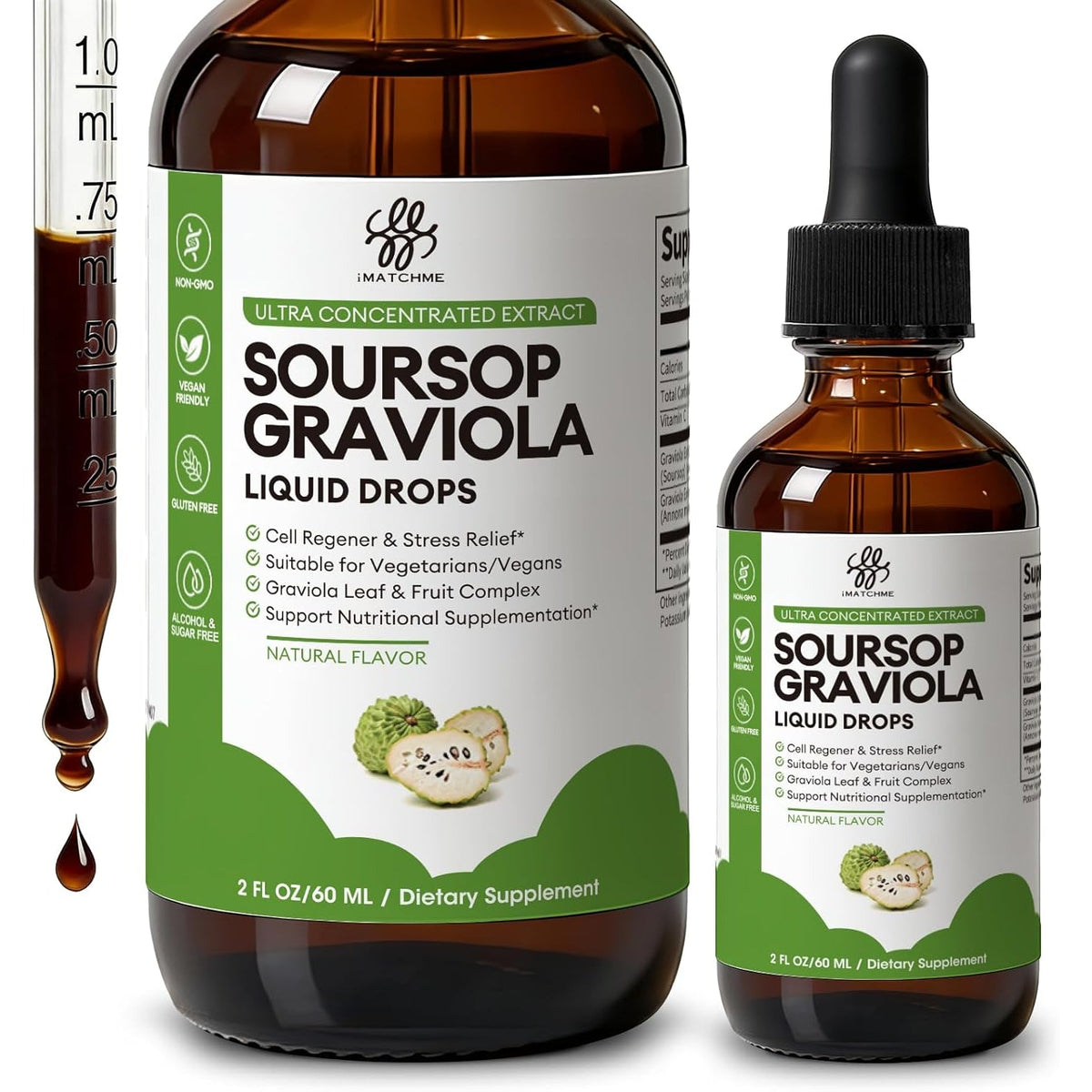 Imatchme Soursop Graviola Liquid Drop for Cell Support & Regeneration, Immune System and Gut Health Support, Soursop Bitters Liquid, Herbal Goodness, Sugar/Gluten Free, Natural Flavor, 2 Fl Oz
