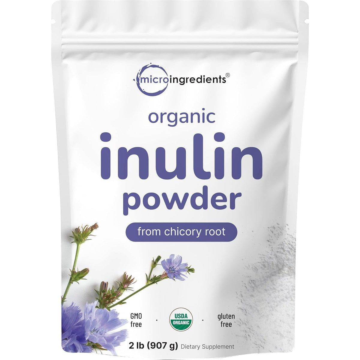 Micro Ingredients Organic Inulin Fiber Powder, 2Lb | Natural Prebiotic to Support Digestive & Gut Health | Soluble, Easily Digestible | Unflavored, Vegan