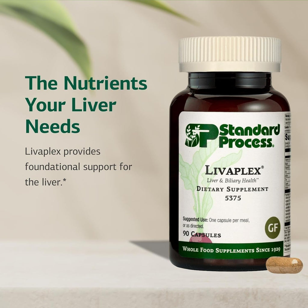Standard Process Livaplex - Whole Food Bowel, Digestion and Digestive Health, Liver Health and Gallbladder Support with Spanish Black Radish, Betaine Hydrochloride, and Organic Carrot - 90 Capsules