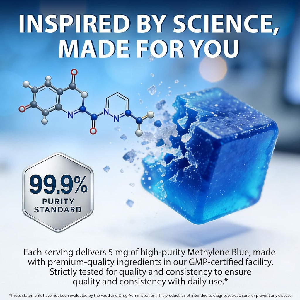Methylene Blue Gummies 5Mg per Serving, Supports Cognitive Function, Cellular Energy, Mental Focus, Antioxidant Activity, 99.9% Pure | 30 Gummies