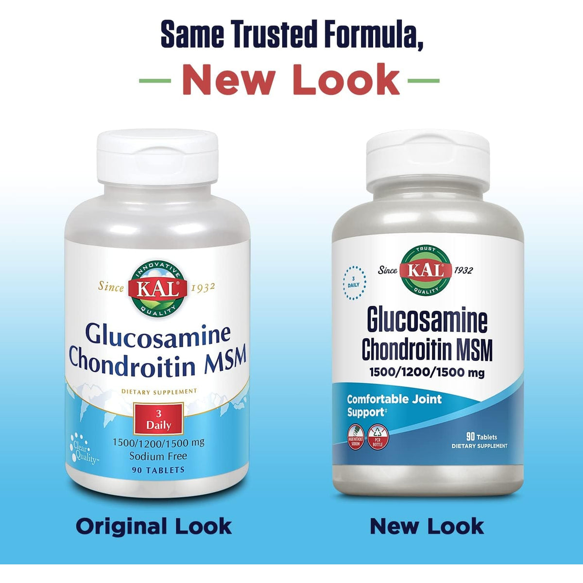 KAL Glucosamine Chondroitin MSM, Joint Support Supplement for Women and Men, 1500Mg Glucosamine Sulfate, 1200Mg Chondroitin, 1500Mg MSM, Rapid Disintegration, 60-Day Guarantee, 30 Servings, 90 Tablets