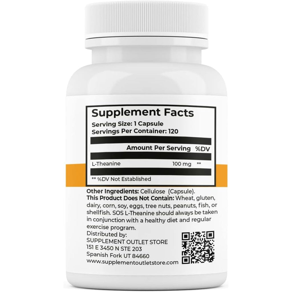 SOS L-Theanine, Brain Support Focus Supplement, 100Mg, 120 Count