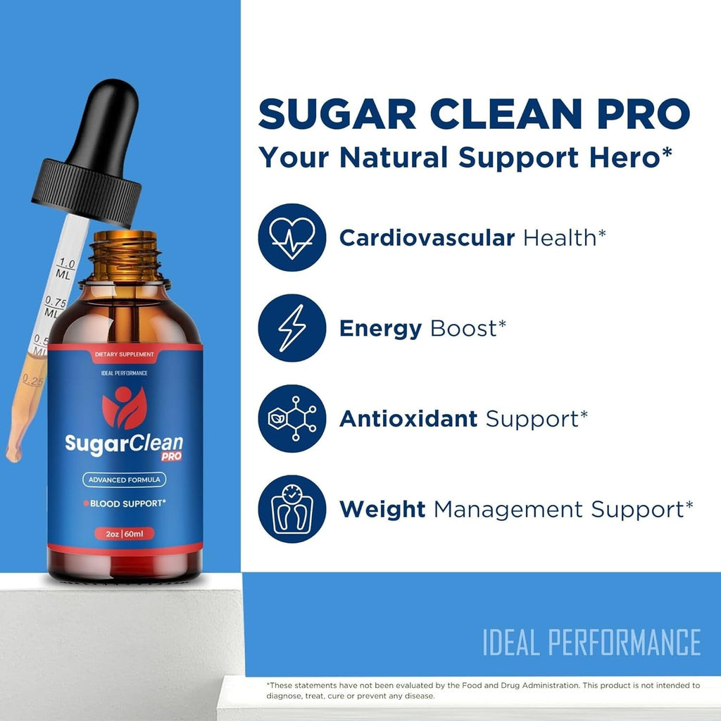 Sugar Clean Pro Drops, Official Sugarclean Pro Advanced Blood Formula Supplement - Maximum Strength, All Natural Healthy Circulation & Stable Levels, Sugarcleanpro Health Support Reviews (1 Pack)