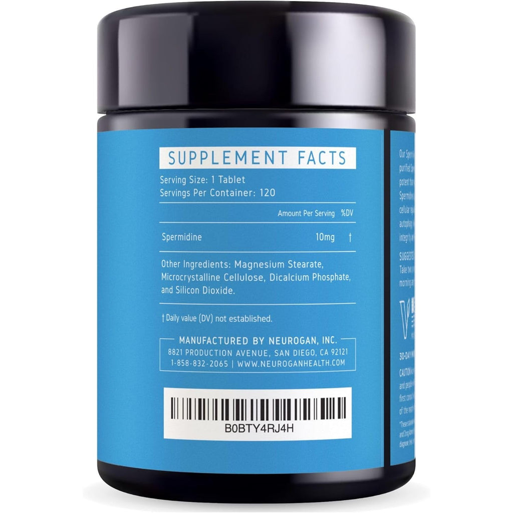 Neurogan Spermidine Supplement - 1200Mg - 99% Pure 100X More Potent than Rice & Wheat Germ Extract - for Cellular Health, Anti-Aging & Energy* - Made in USA - 10MG per Serving - 120 Servings