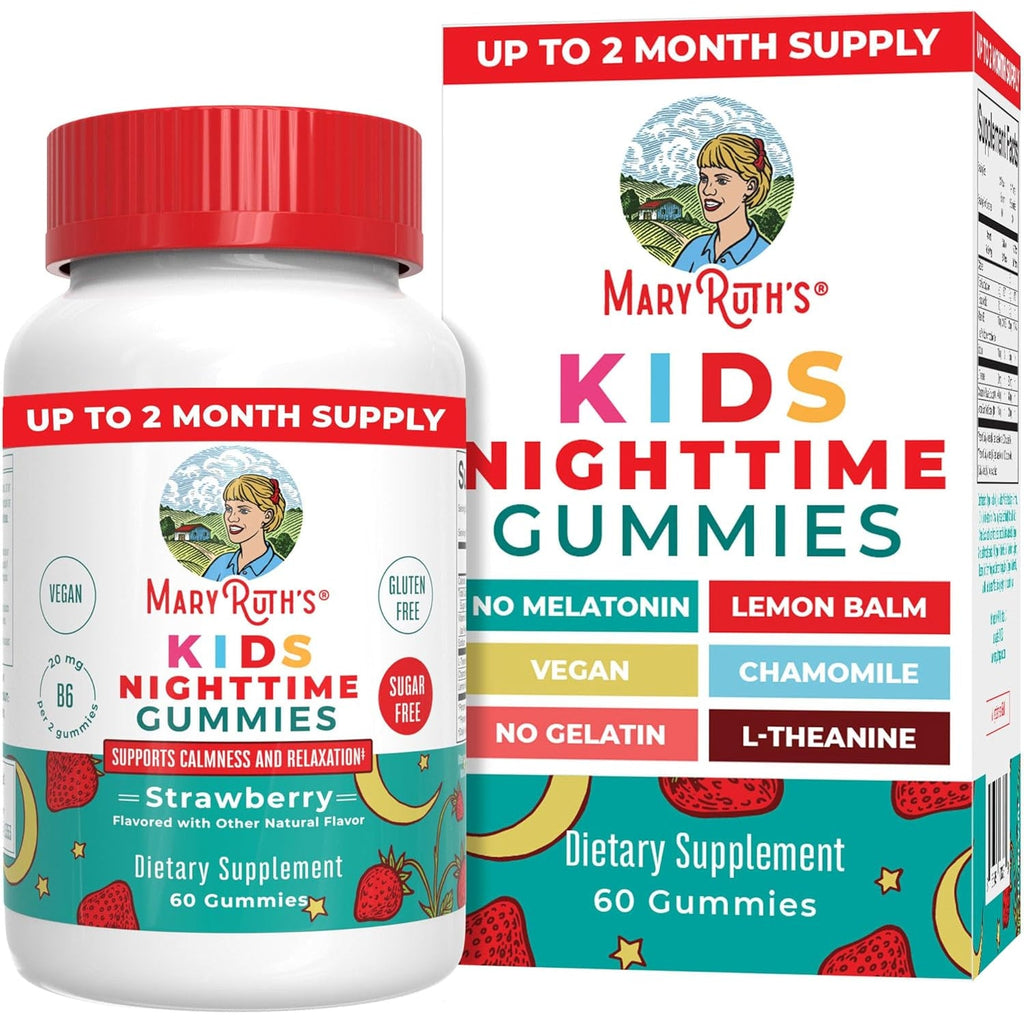 MARYRUTH'S Kids Nighttime Gummies | Sugar Free | NO Melatonin with L Theanine, Lemon Balm, Chamomile, Vitamin B6 | Relaxation Support for Kids 2+ | Vegan | Non-Gmo | Gluten Free | 60 Count