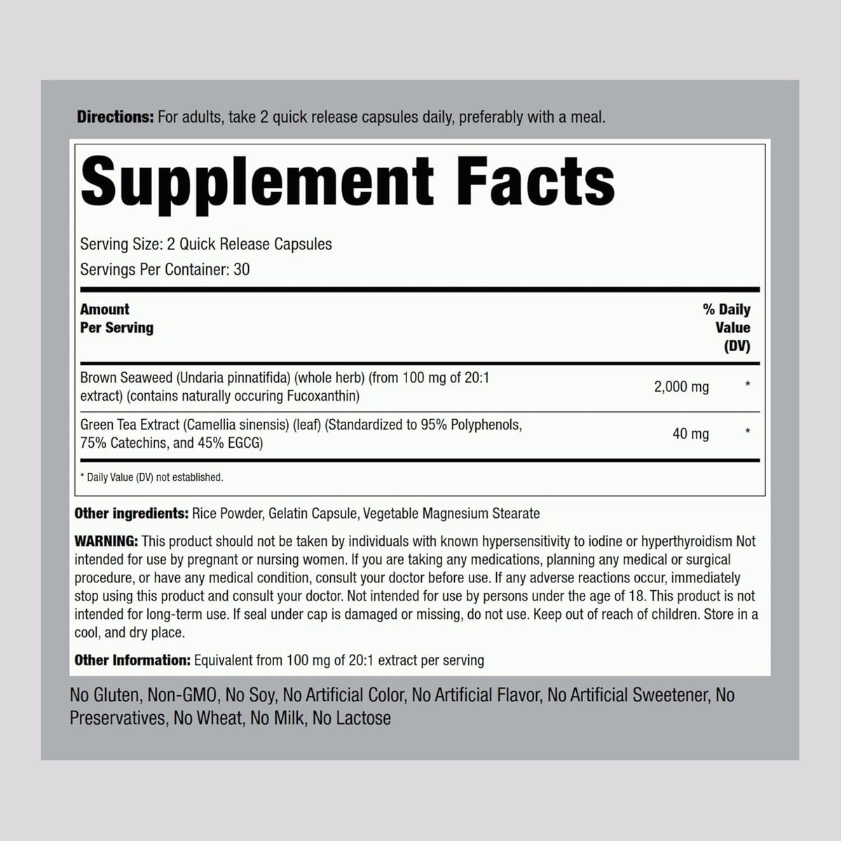 Piping Rock Brown Seaweed Capsules | 60 Count | Fucoxanthin Extract Supplement | Non-Gmo, Gluten Free