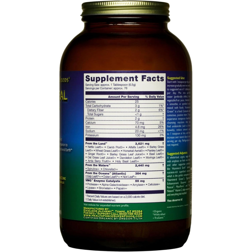 HEALTHFORCE SUPERFOODS Vitamineral Green - Mineral Supplement for Immune & Thyroid Support - Green Powder Supplement with Ingredients from the Land - Gluten-Free & Vegan - 500 Grams
