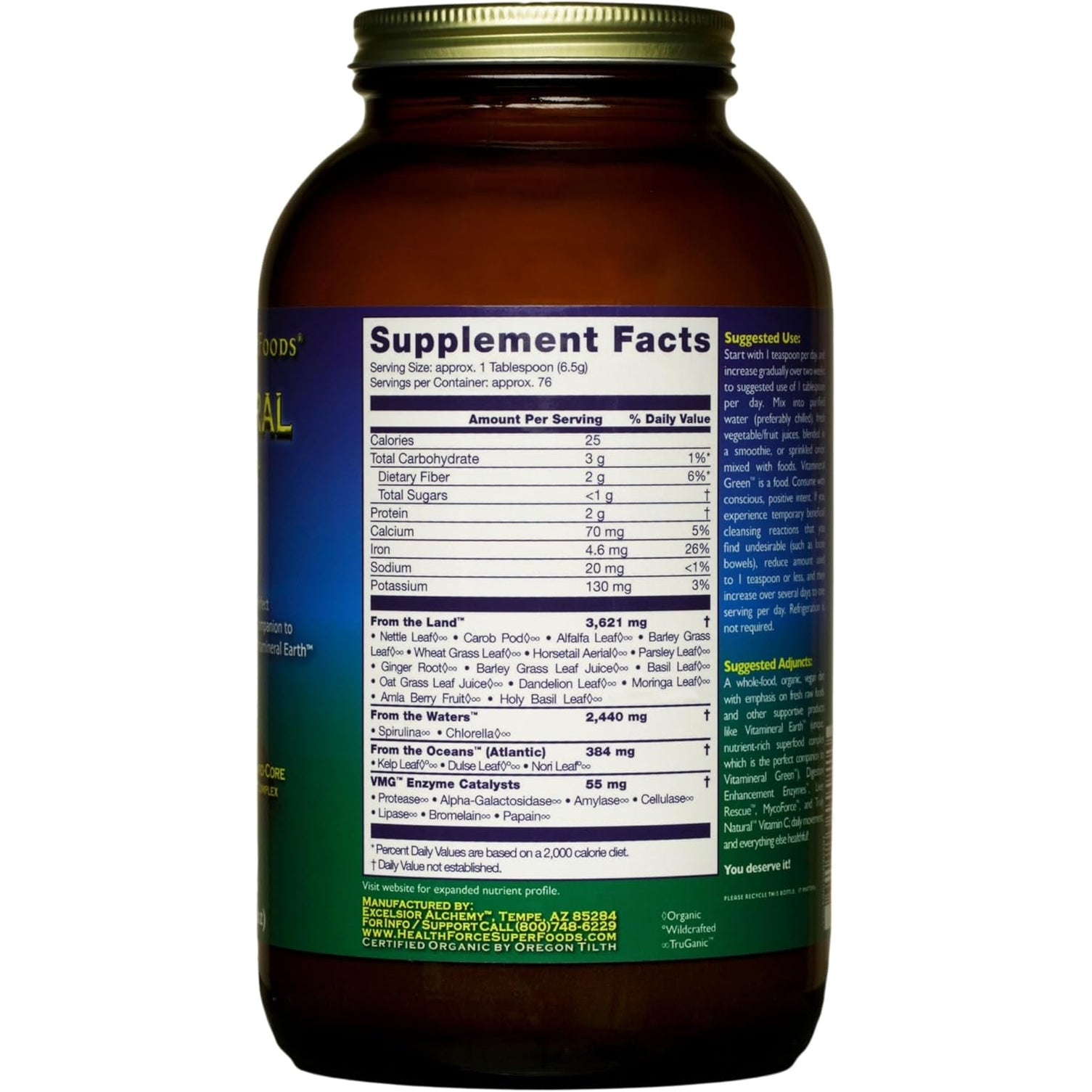 HEALTHFORCE SUPERFOODS Vitamineral Green - Mineral Supplement for Immune & Thyroid Support - Green Powder Supplement with Ingredients from the Land - Gluten-Free & Vegan - 500 Grams