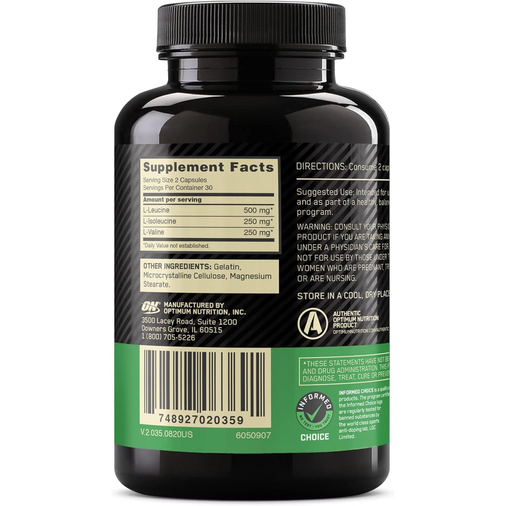 Optimum Nutrition Instantized BCAA Capsules, Keto Friendly Branched Chain Essential Amino Acids, 1000Mg, 60 Count