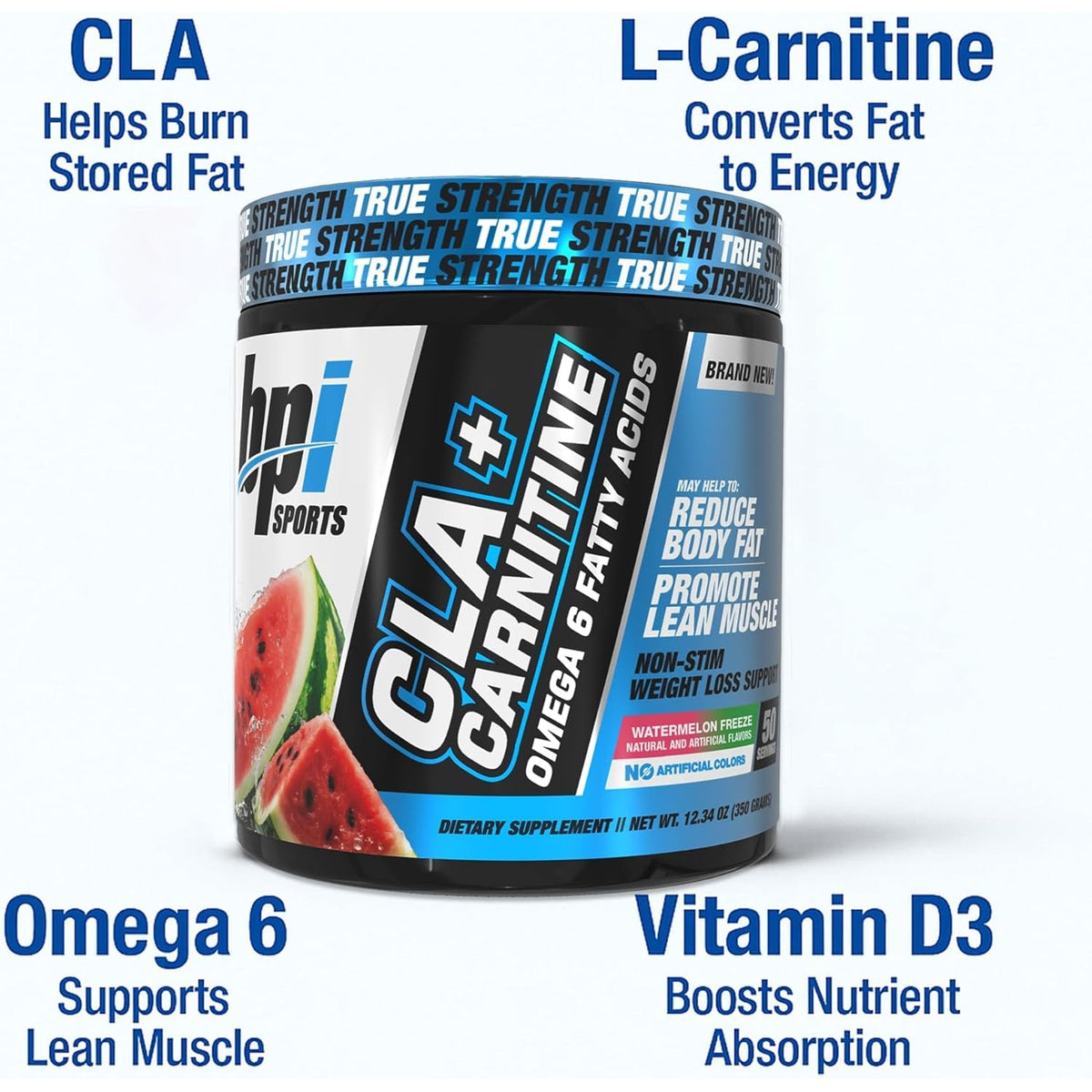 BPI Sports Cla+Carnitine – CLA L Carnitine & Linoleic Acid – L Carnitine Supplement for Weight Loss, Metabolism & Lean Muscle – Caffeine Free – Watermelon – 50 Servings – 12.34 Oz
