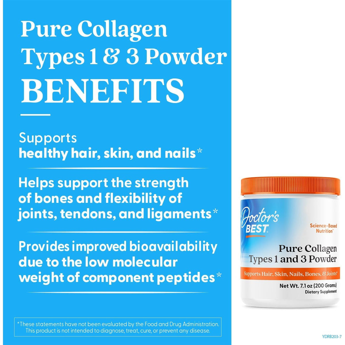 Doctor'S Best Pure Collagen Types 1 & 3, Promotes Healthy Skin Hair & Nails – Bone & Joint Support, 7.1 Ounce (Pack of 1)